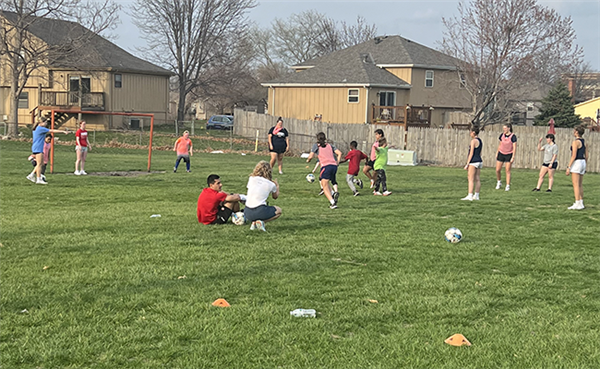 students playing outside